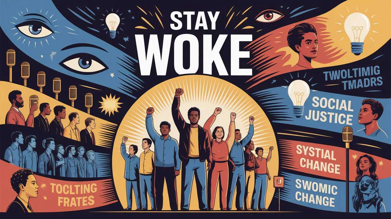 Stay woke meaning: daily vigilance and social justice infographic