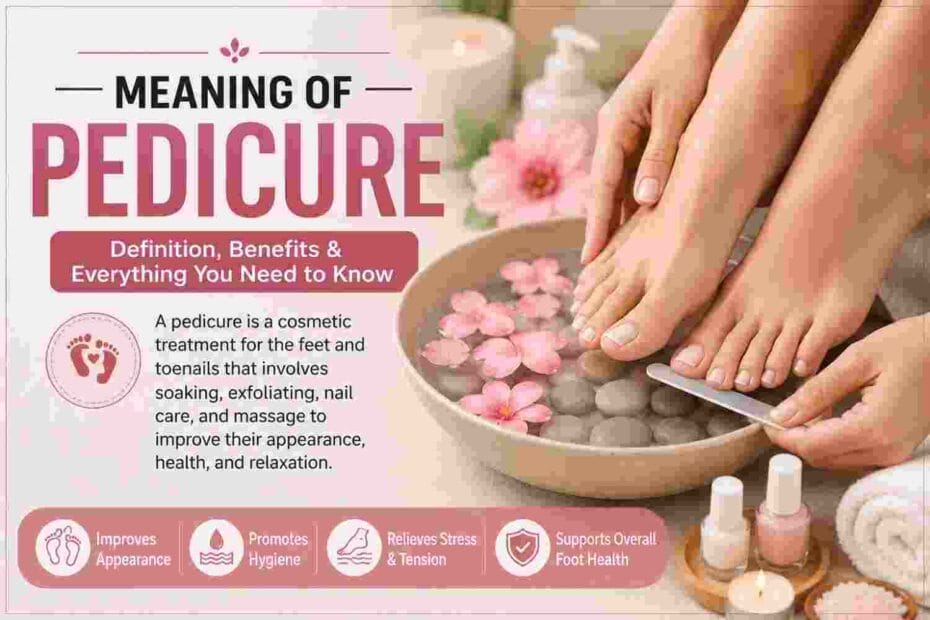 Pedicure meaning explained with a relaxing spa foot massage in warm water