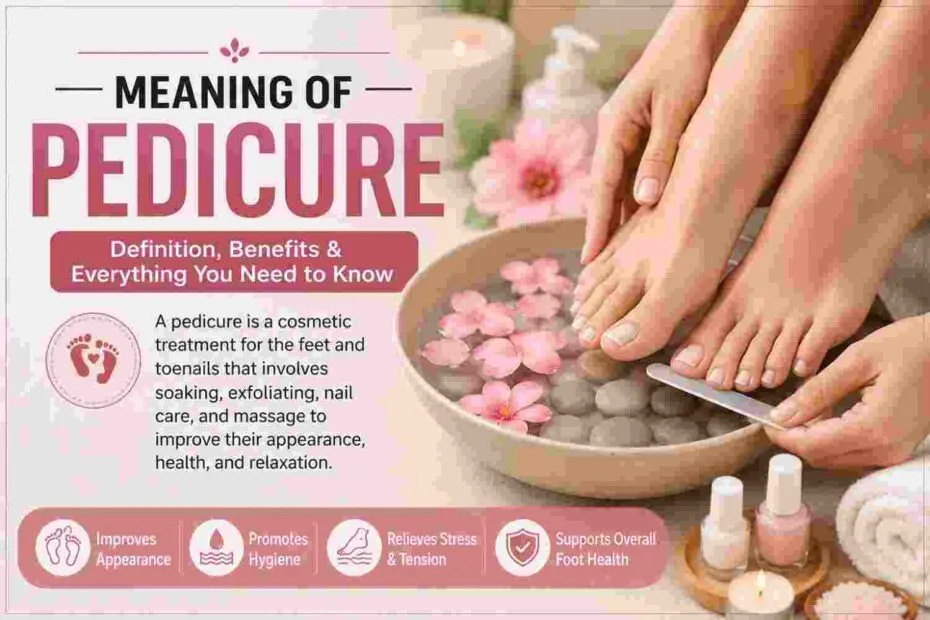 Pedicure meaning explained with a relaxing spa foot massage in warm water