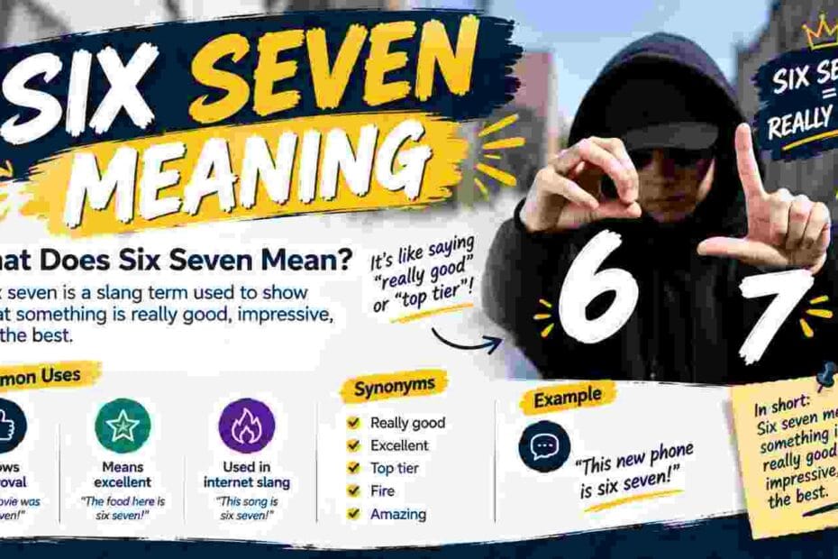 Six seven meaning explained with slang definition, common uses, synonyms, and examples
