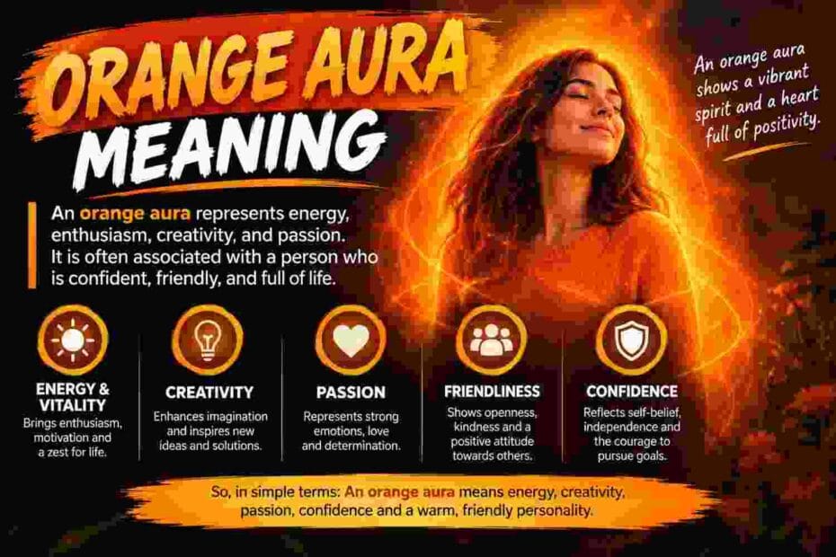 Orange aura meaning illustration showing a person surrounded by a warm glowing orange energy aura