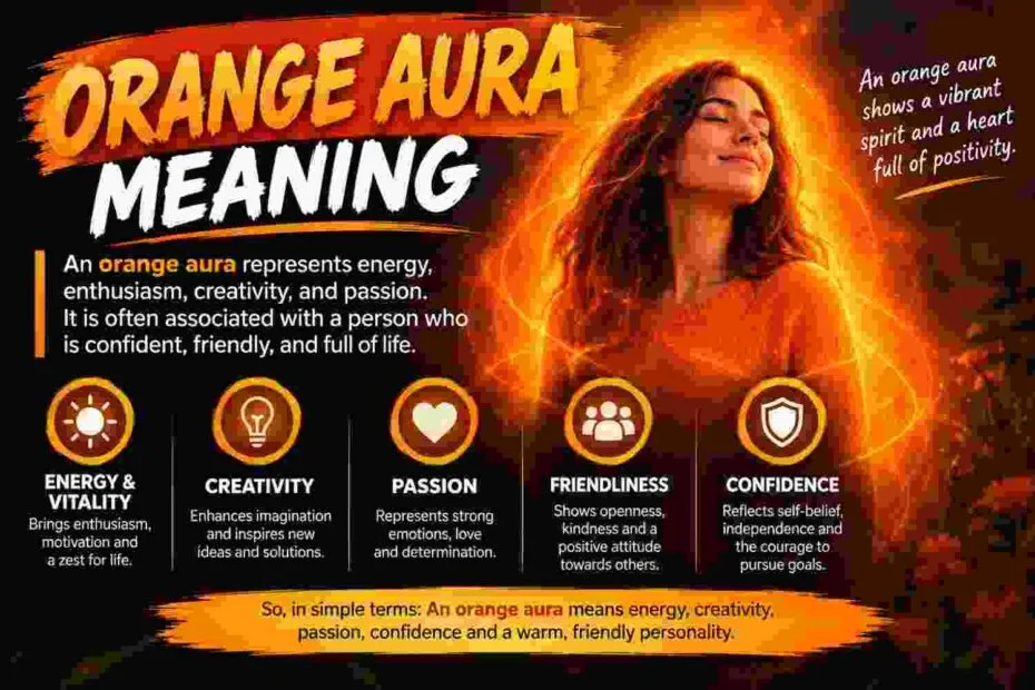 Orange aura meaning illustration showing a person surrounded by a warm glowing orange energy aura