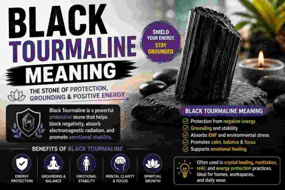Black tourmaline meaning - raw protective crystal used for grounding and energy cleansing